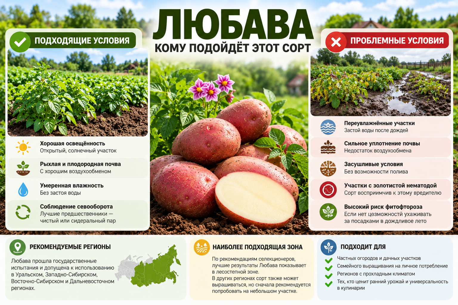 Кому подойдет сорт картофеля Любава — подходящие условия выращивания и проблемные участки