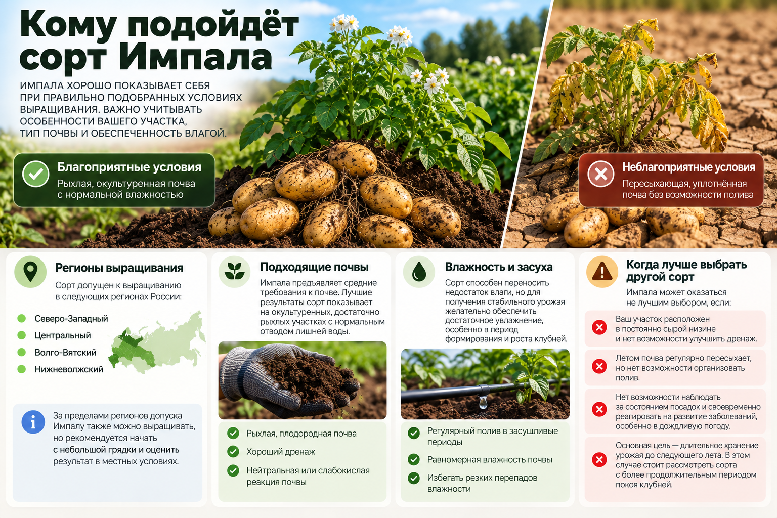 Кому подойдет сорт картофеля Импала — выращивание на рыхлой влажной почве и особенности засушливого участка