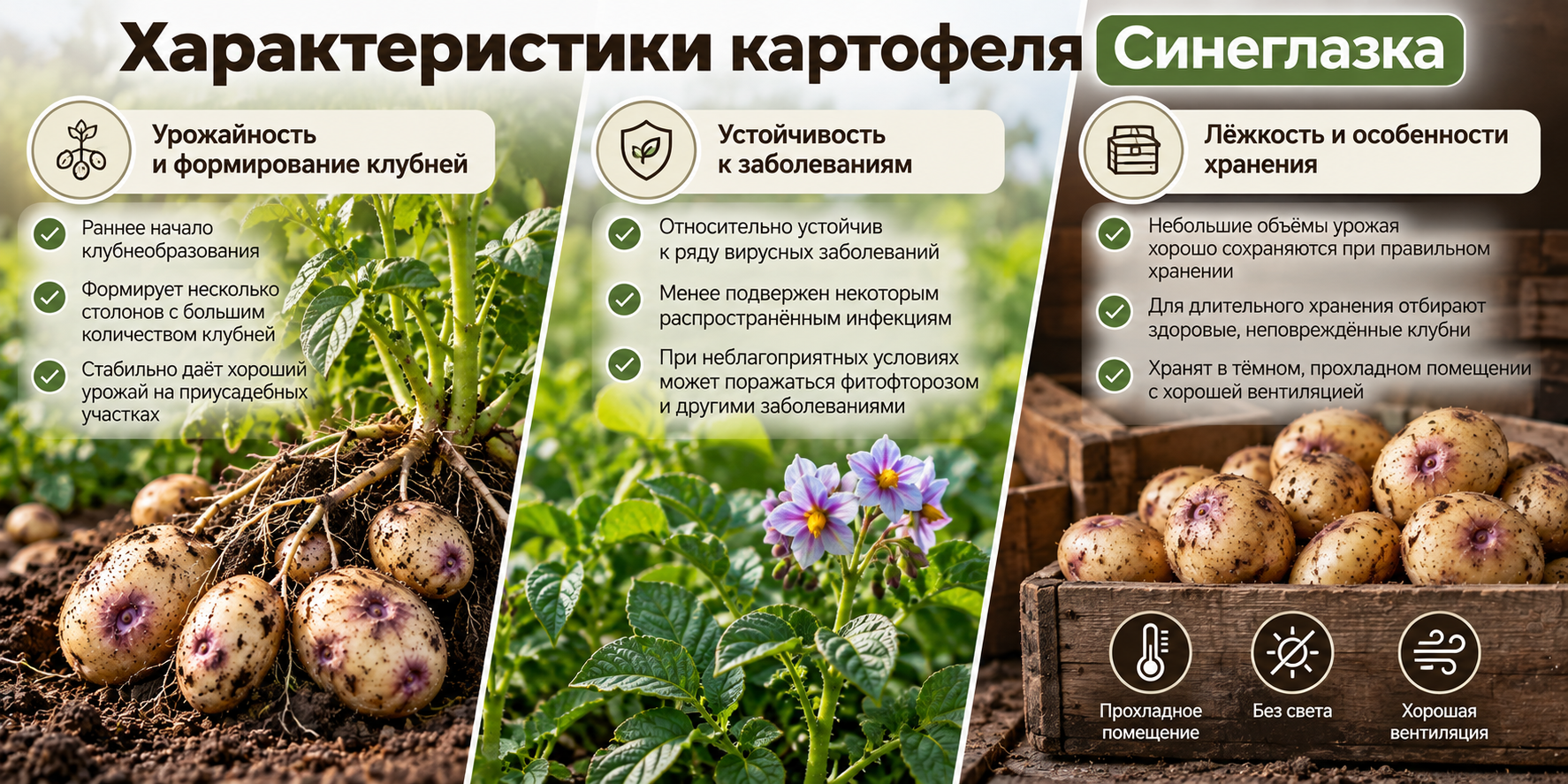 Характеристики картофеля Синеглазка — формирование клубней, устойчивость к заболеваниям и особенности хранения урожая