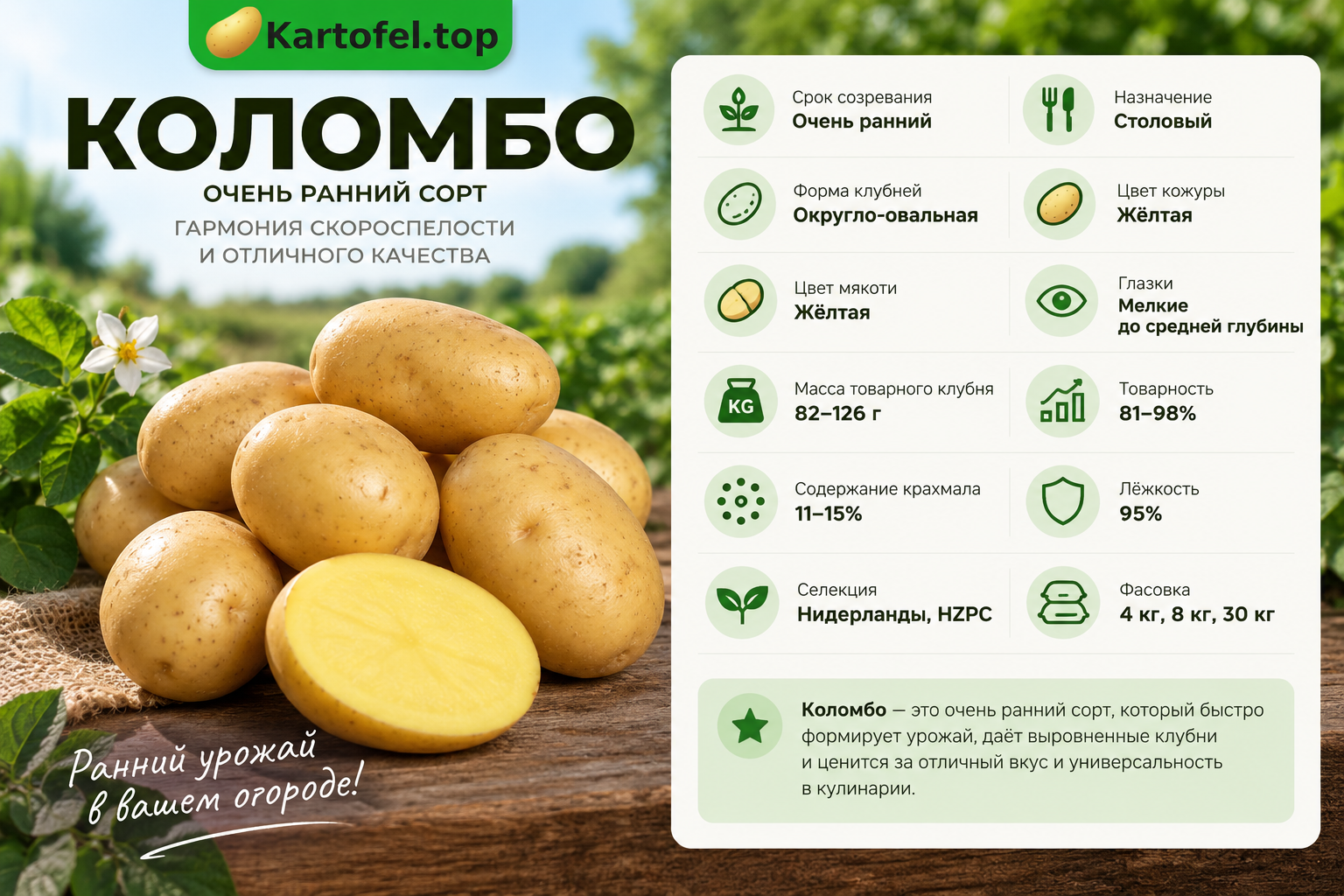 Кратко о сорте картофеля Коломбо элита