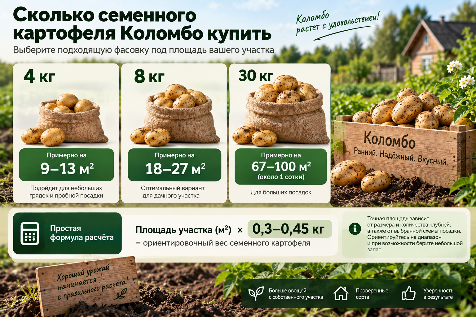 Сколько семенного картофеля Коломбо купить для участка разной площади