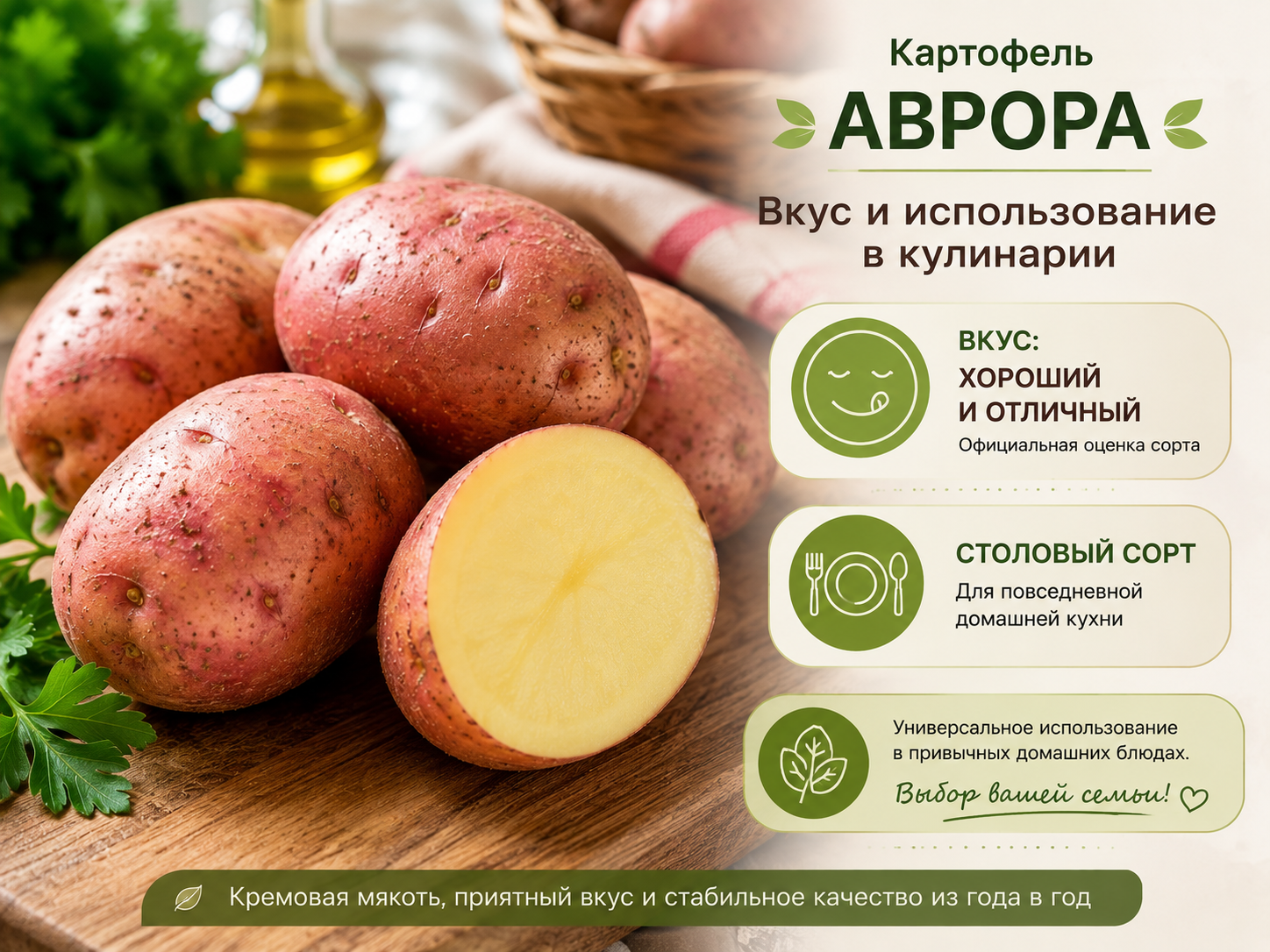 Вкус и кремовая мякоть картофеля Аврора