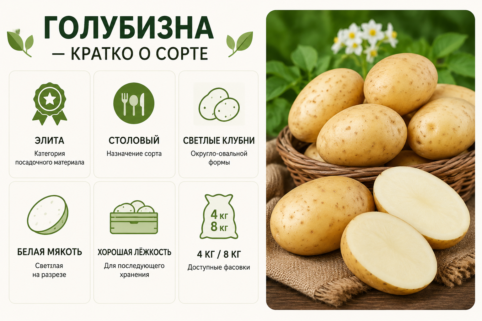 Кратко о сорте картофеля Голубизна элита